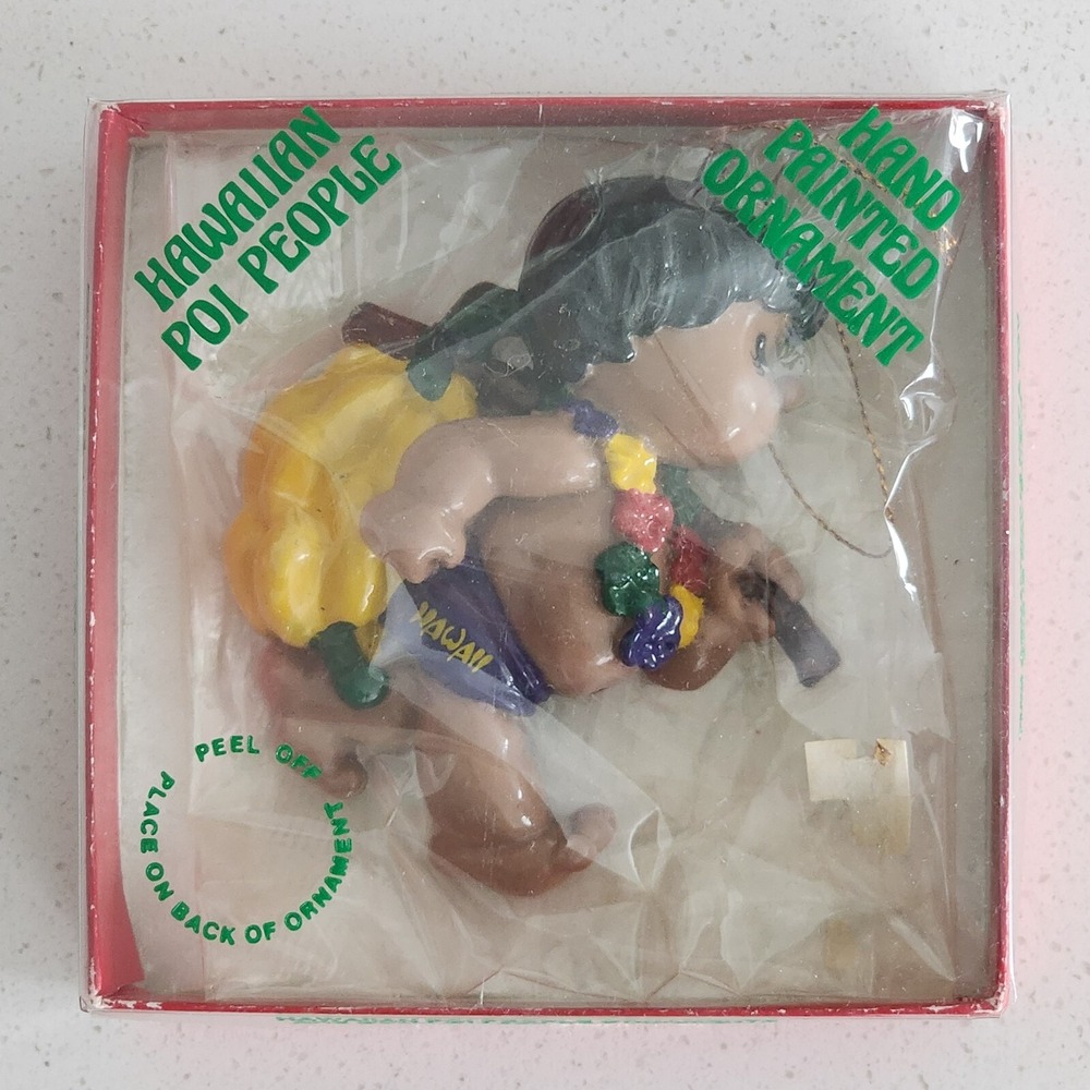 VTG Hawaiian Poi People‎ Ornament 1980s Boy Bananas Lei Hawaii Hanging with Box